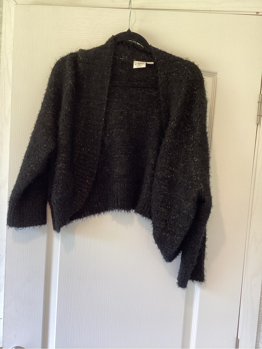 Cato Black Metallic Cropped Open-Front Cardigan